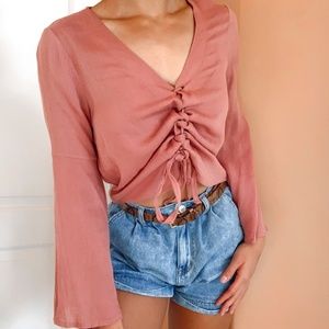 Pink Cinched Bell Sleeves Top